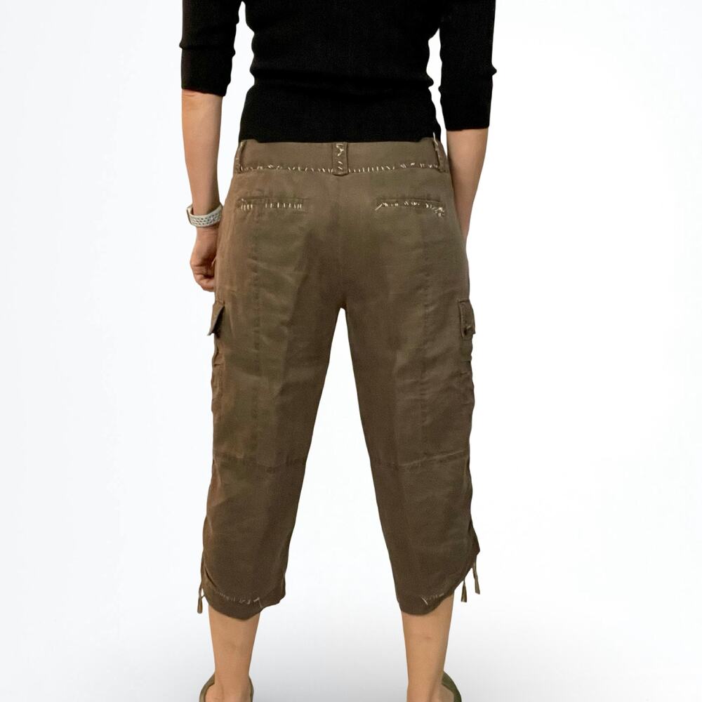 Vintage Tahari Brown Ramie Peasant Cargo Capri Pants Women’s 8 - Picture 4 of 12